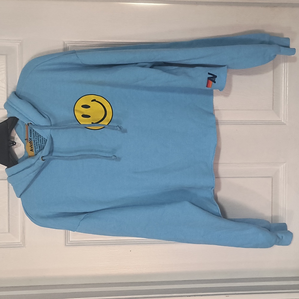 Aviator Nation Smiley 2 Relaxed Cropped Pullover Hoodie Size S - Picture 2 of 5